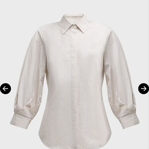 Lafayette 148 New York NWT Sz 14 Women's Plaster Beige Striped Shirt